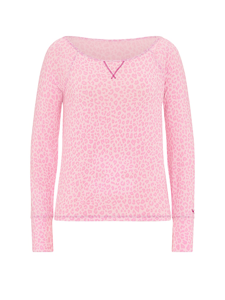 PINK 24/7 Lounge Modal Oﬀ-The-Shoulder Top, Pink Tulip Leopard, offModelFront, 3 of 3