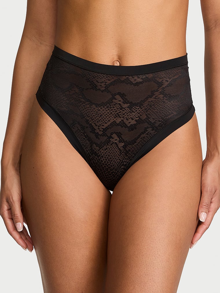 No-Show Snake Mesh High-Waist Thong Panty