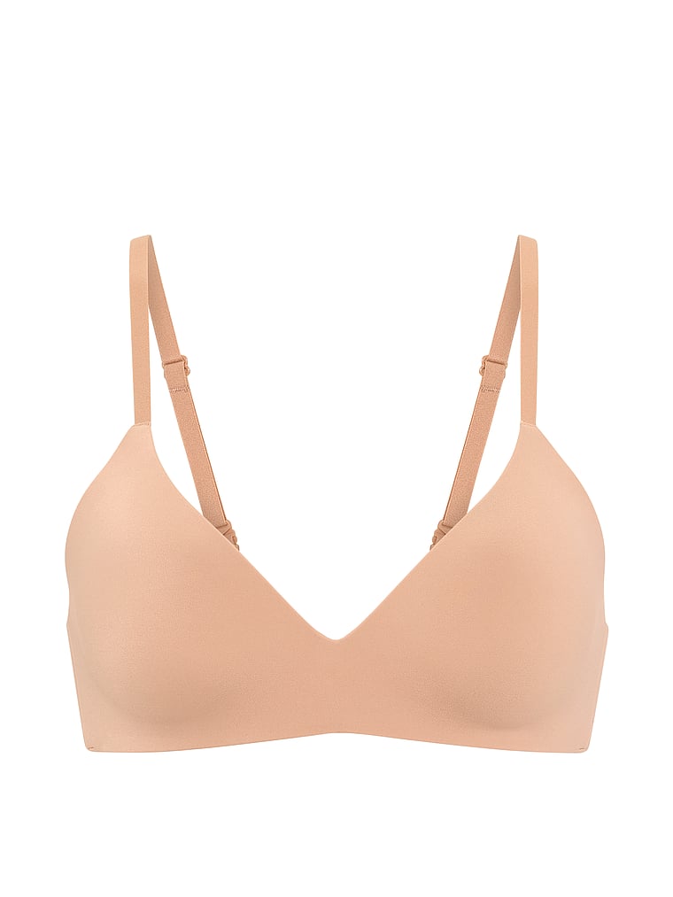 PINK Marshmallow Push-Up Wireless Comfy Bra, Praline, offModelFront, 3 of 5