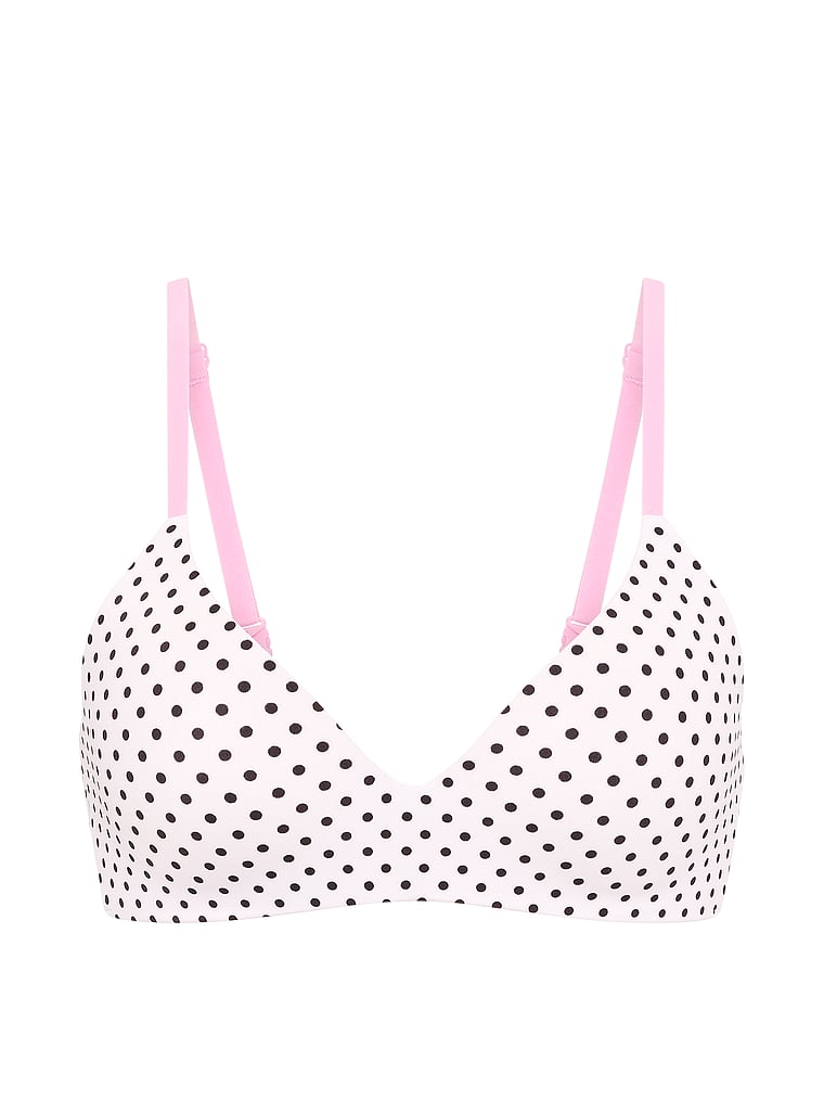 PINK Marshmallow Push-Up Wireless Comfy Bra, White & Black Dot Print, offModelFront, 4 of 5