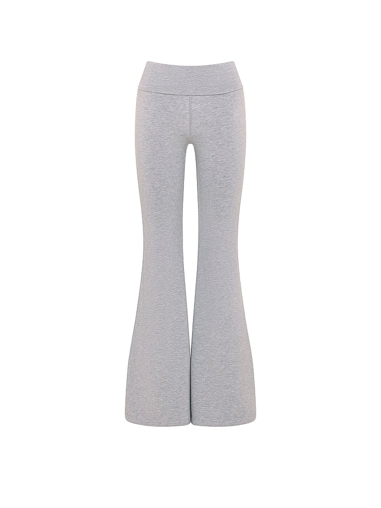 PINK Soft Modal Foldover Super Flare Leggings, Heather Grey, offModelFront, 3 of 4