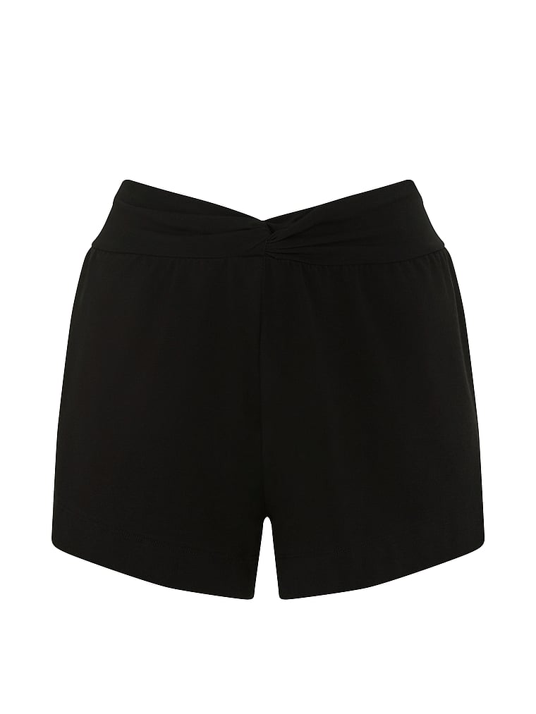 PINK All-Day Cotton™ Twist-Waist 4” Shorts, Pure Black, offModelFront, 3 of 3