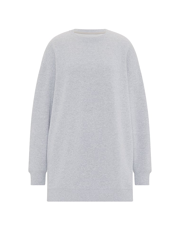 PINK Campus Fleece™ Extra-Long Crew Sweatshirt, Heather Grey, offModelFront, 3 of 3
