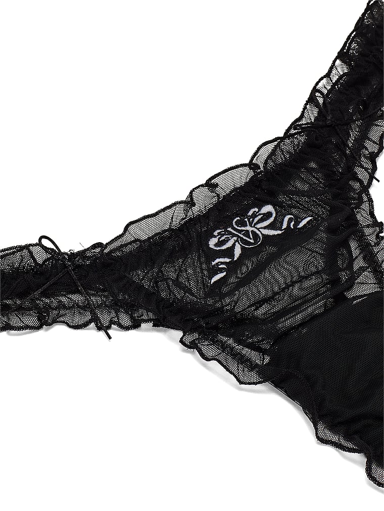 Victoria's Secret, Dream Angels Ruffled Mesh Bows Thong Panty, Black, detail, 4 of 4