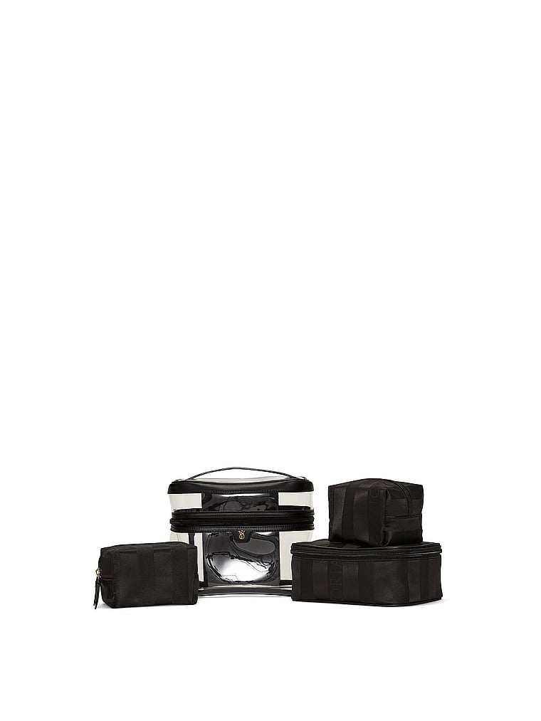 Victoria's Secret, Victoria's Secret 4-Piece Makeup Bag Set, Black Jacquard, onModelBack, 2 of 3