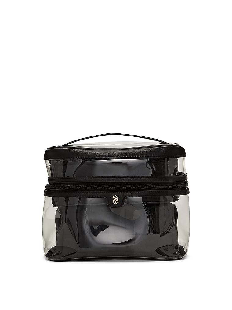 Victoria's Secret, Victoria's Secret 4-Piece Makeup Bag Set, Black Jacquard, onModelFront, 1 of 3