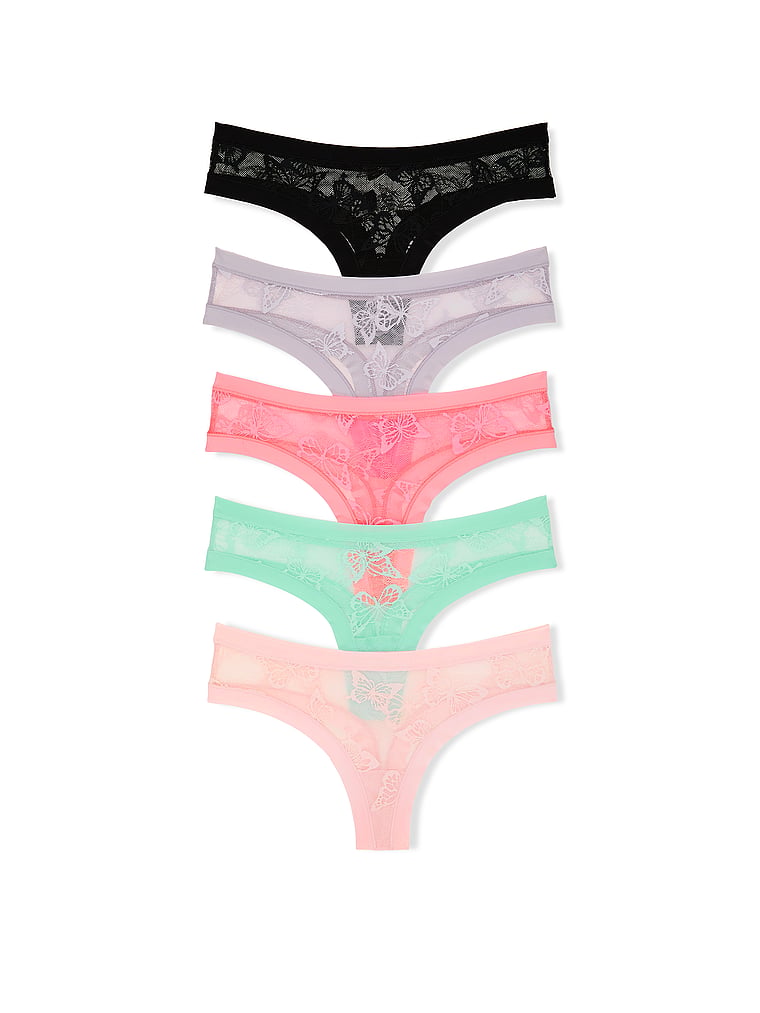 5-Pack No-Show Butterfly Lace Thong Panties