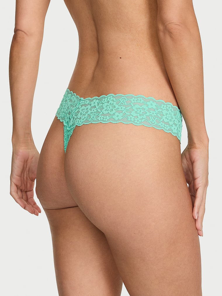 Victoria's Secret, The Lacie Lace Lace-Up Thong Panty, Scuba Blue, onModelBack, 2 of 3 Maggie is 5'7" or 170cm and wears Small