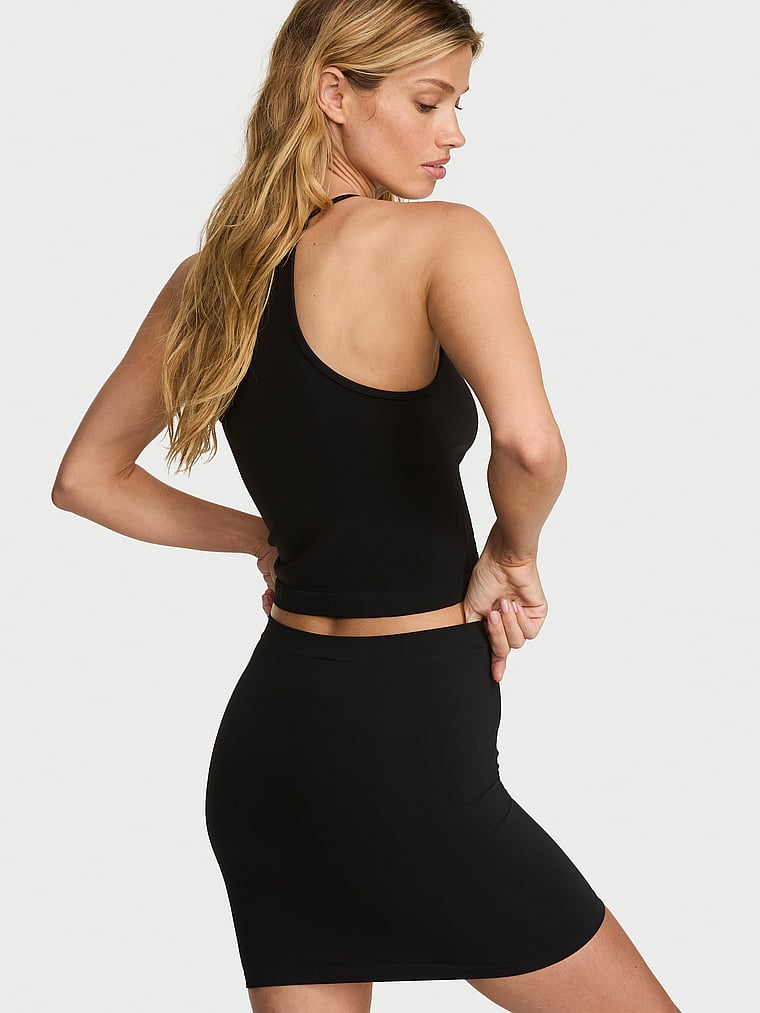 Victoria's Secret, Victoria's Secret Smooth Seamless Mini Skirt, Black, onModelBack, 2 of 3