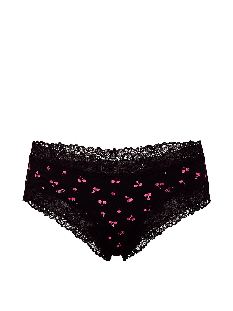 PINK PINK Wink™ Lace-Trim Cotton Cheeky Panty, Black Cherry , offModelFront, 3 of 3