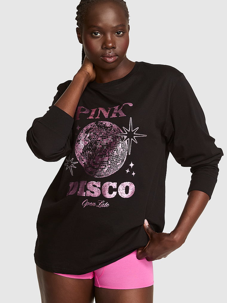 PINK Campus Cotton™ Long-Sleeve Tee, onModelFront, 1 of 4