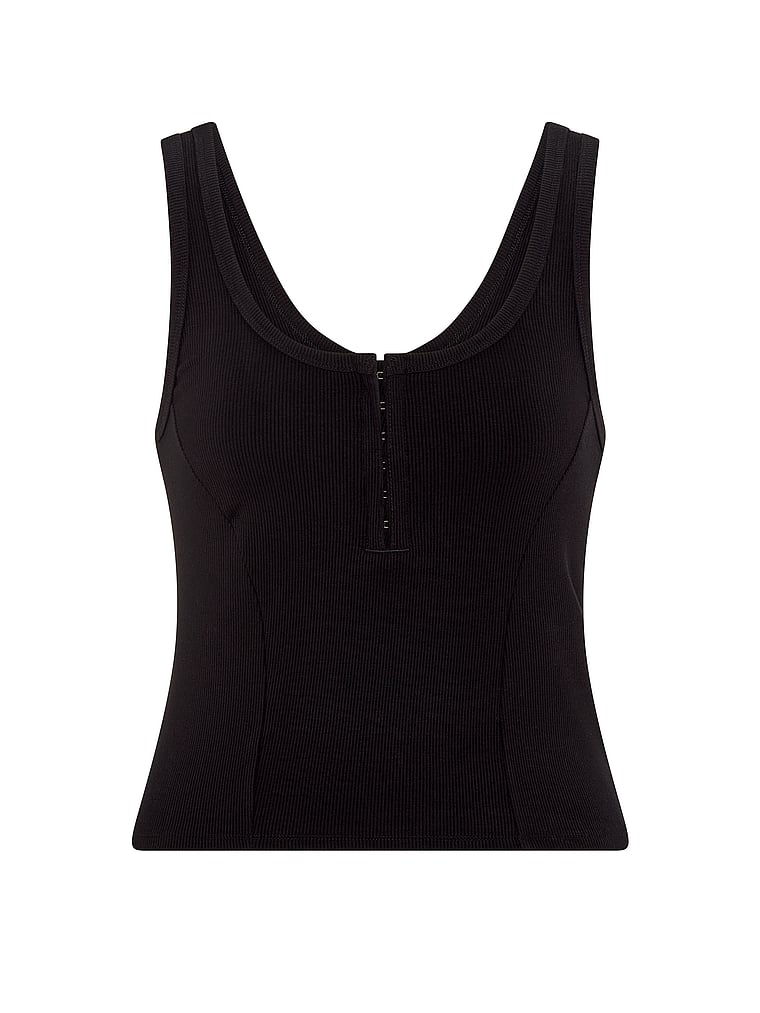PINK All-Day Soft Rib Hook-and-Eye Tank Top, Pure Black, offModelFront, 3 of 3