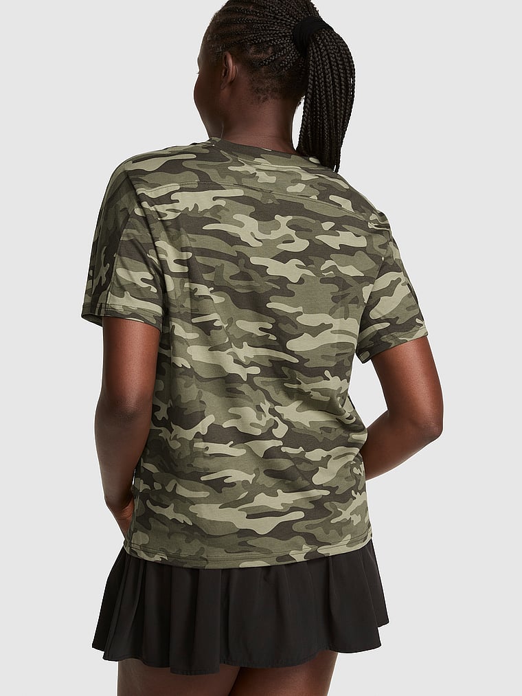 PINK Campus Cotton™ V-Stitch Crewneck Boxy Tee, onModelBack, 2 of 3