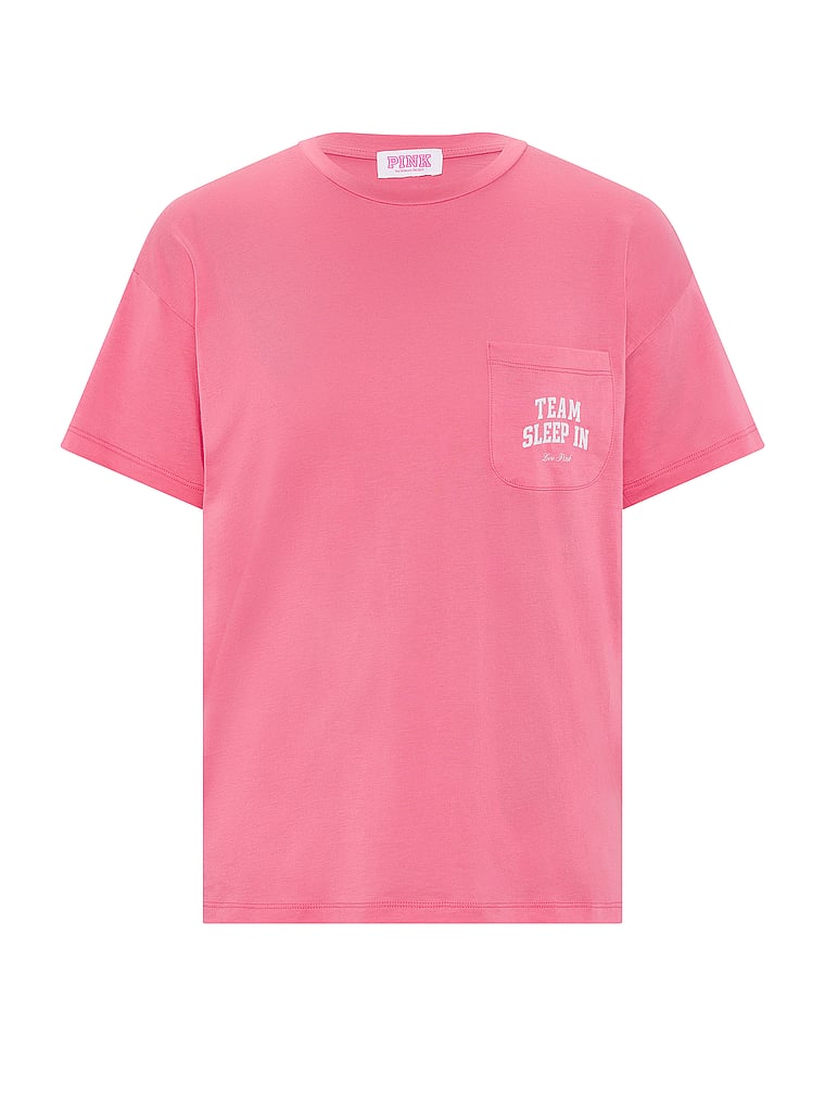 PINK 100% Cotton Light As Air Jersey Pocket Tee, Love Me Pink, offModelFront, 3 of 4
