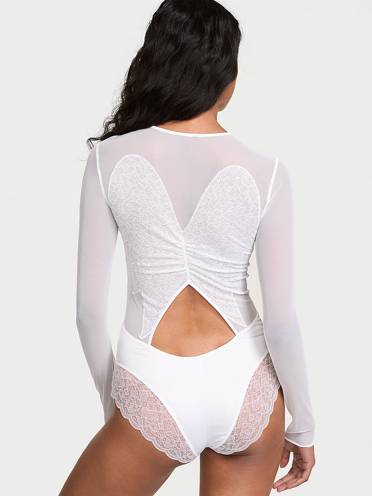 Victoria's Secret, Victoria's Secret Tease Angel Dress-Up Bodysuit, Vs White, onModelSide, 3 of 4