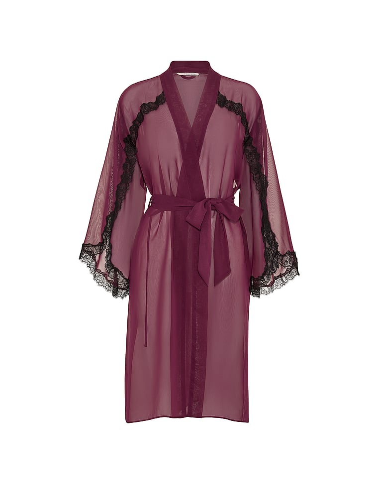 Maroon Robe Big Buy Chiffon Lace-Trim Midi Robe, Rich Maroon - Order Robes online ...