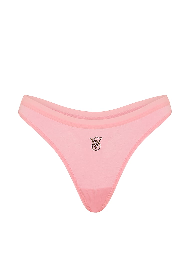 Victoria's Secret, Victoria's Secret Stretch Cotton High-Leg Scoop Thong Panty, Victoria Pink, offModelFront, 3 of 3