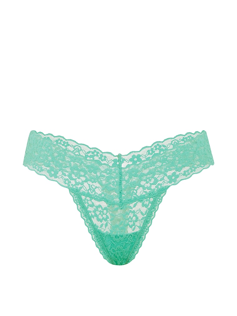 Victoria's Secret, The Lacie Lace Lace-Up Thong Panty, Scuba Blue, offModelFront, 3 of 3