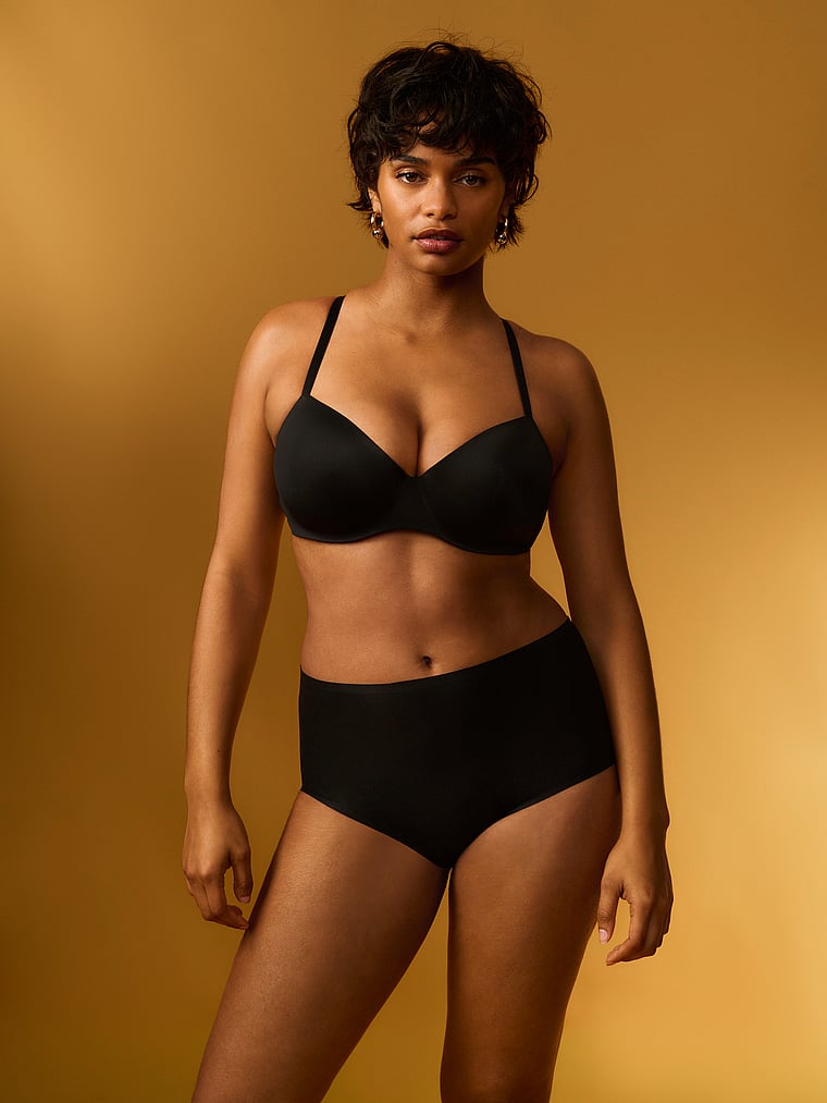 Victoria's Secret, Body by Victoria FlexFactor Lightly Lined Balconette Bra, Black, onModelSide, 3 of 7
