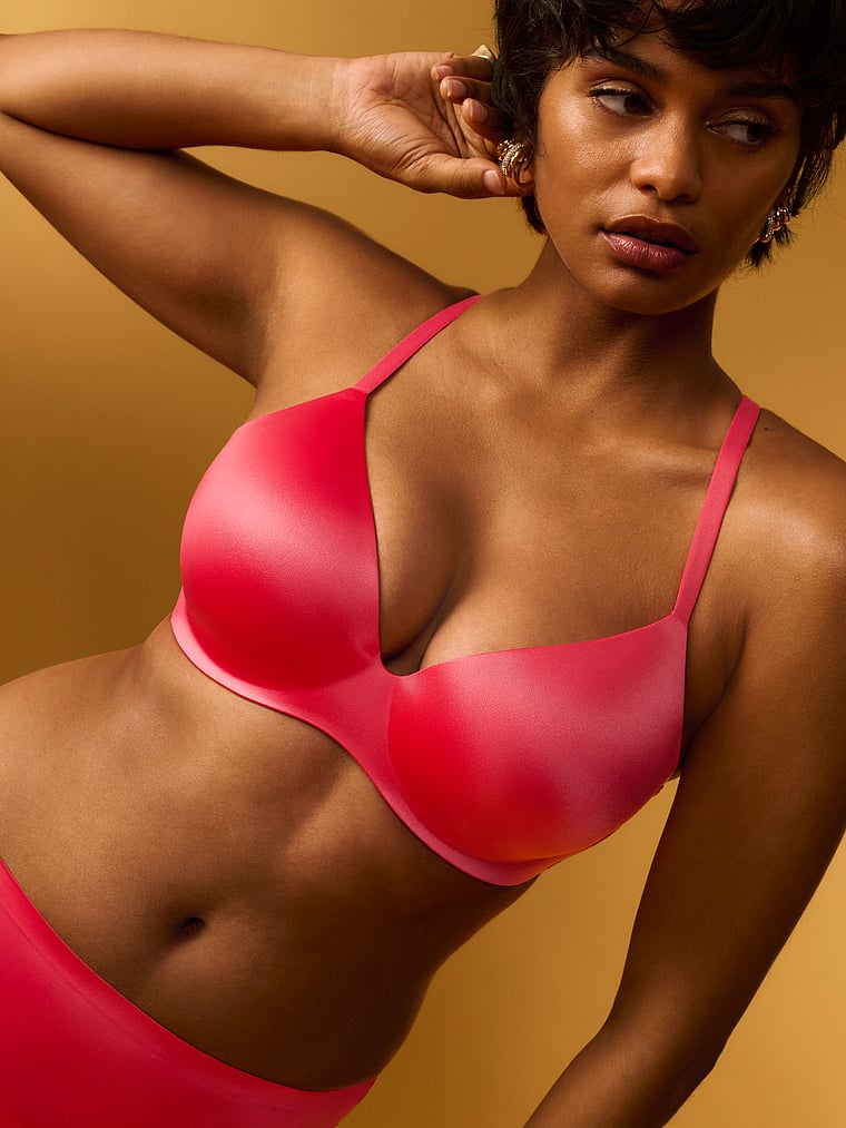 Victoria's Secret, Body by Victoria FlexFactor Lightly Lined Plunge Demi Bra, Wild Watermelon, onModelSide, 3 of 4