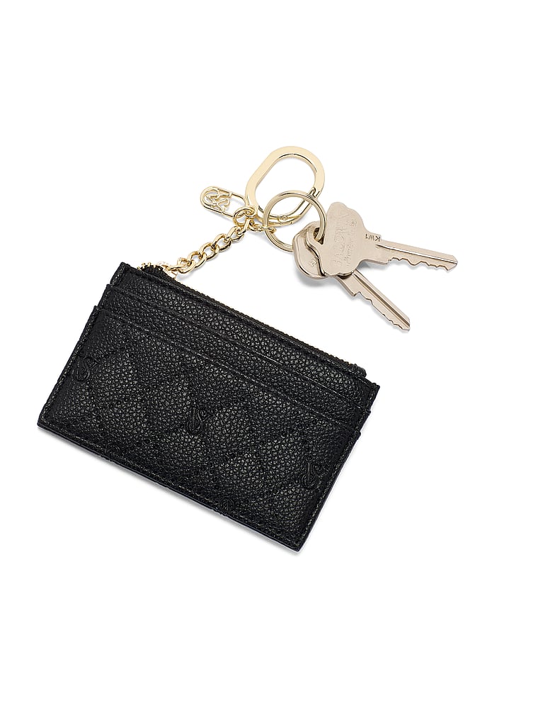 Victoria's Secret, Victoria's Secret Classic Card Case Keychain, Black Debossed, detail, 3 of 3