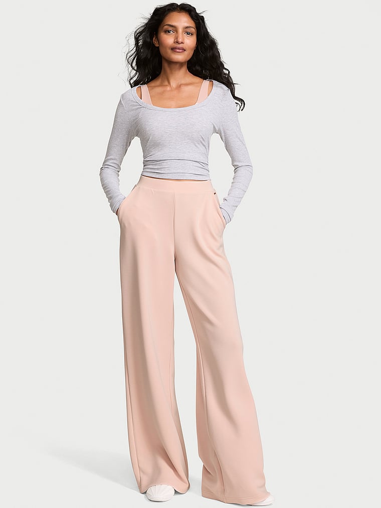 Buy Featherweight Knit Wide-Leg Pant, Purest Pink - Order Bottoms