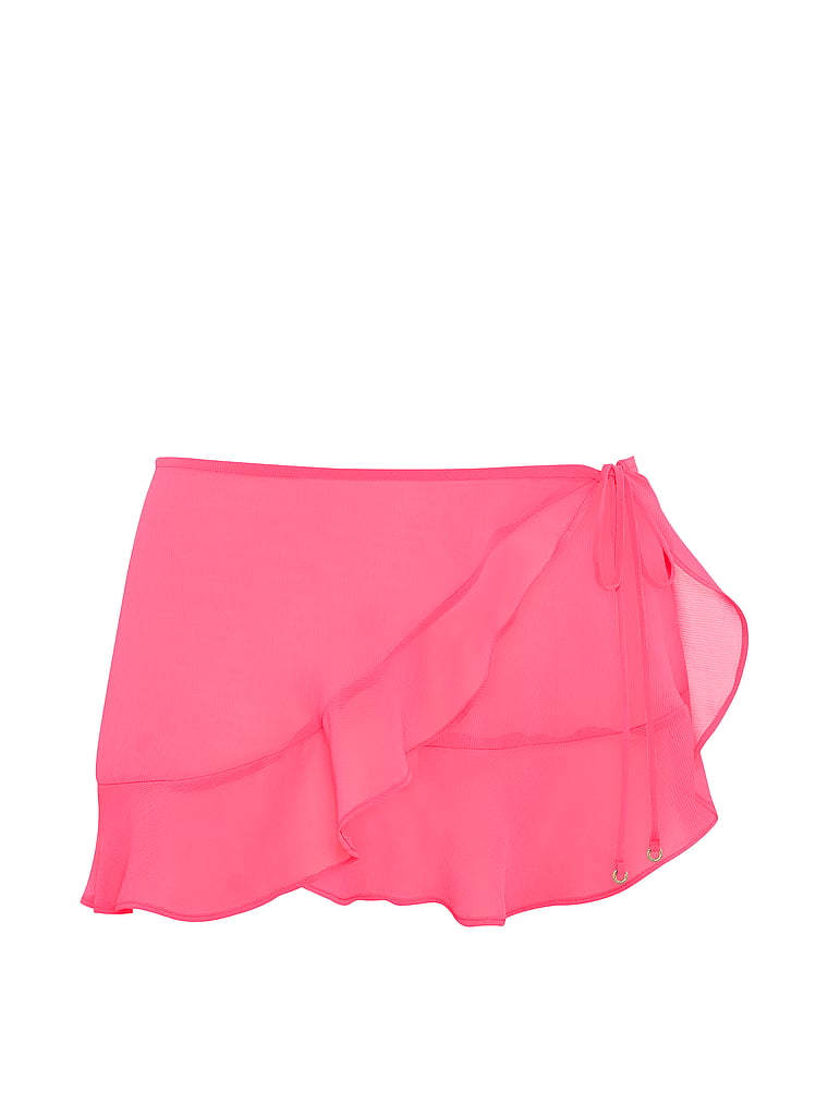 Victoria's Secret, Victoria's Secret Swim Beachwear Ruffle Mini Sarong, Bombshell Pink, offModelFront, 3 of 3