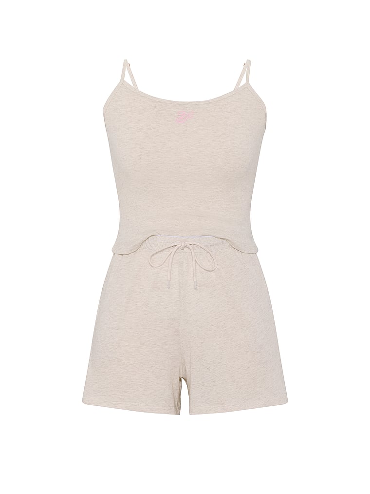Victoria's Secret, Victoria's Secret 100% Cotton Cami & Short Set, Heather Natural, offModelFront, 4 of 5