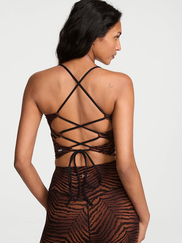 Victoria's Secret, VSX VSX Elevate™ Lace-Up Strappy Tank Top, Tiger, onModelSide, 3 of 4