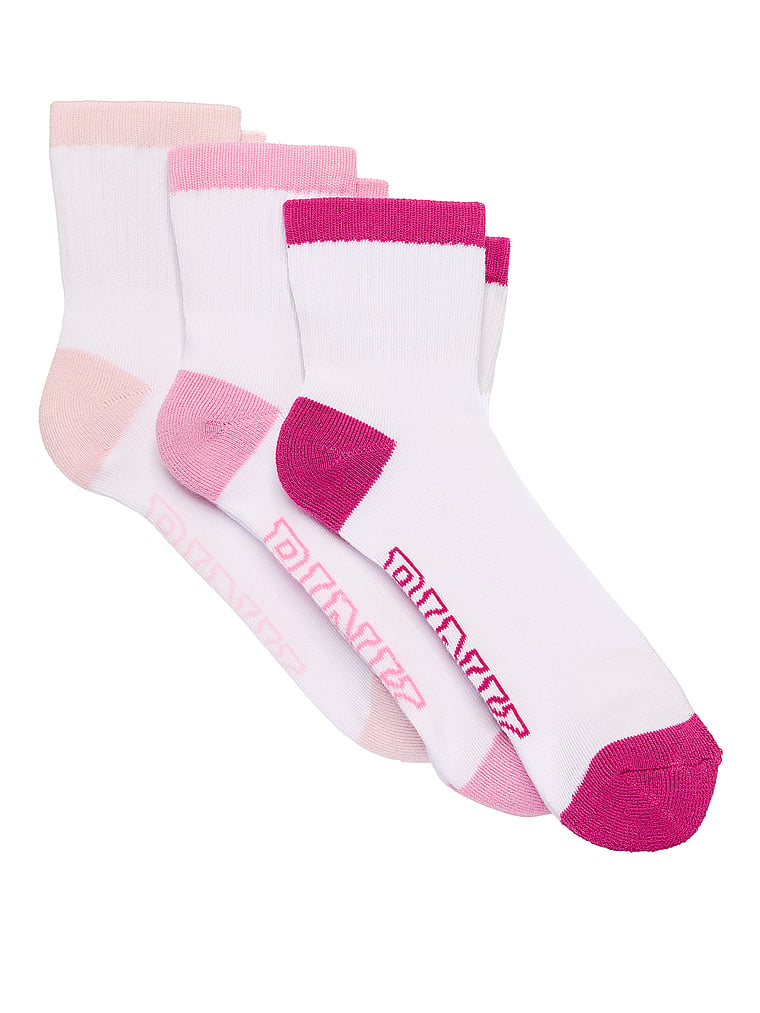 PINK 3-Pack Quarter Socks, White, offModelFront, 1 of 2
