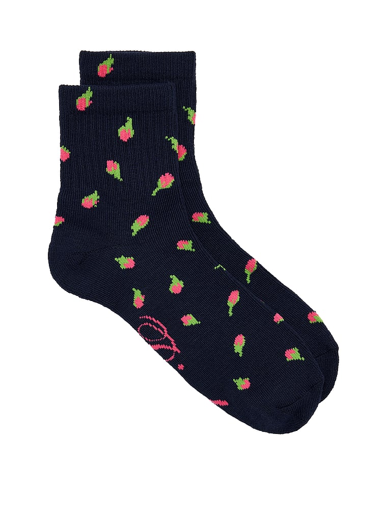 PINK 1-Pack Quarter Socks, Navy Floral, offModelFront, 1 of 2