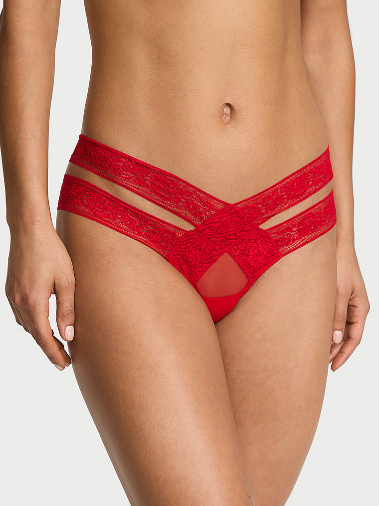 Victoria's Secret, Very Sexy Rose Lace-Trim High-Leg Cheeky Panty, Lipstick, onModelFront, 1 of 3 Nikita  is 5'10" or 178cm and wears Small