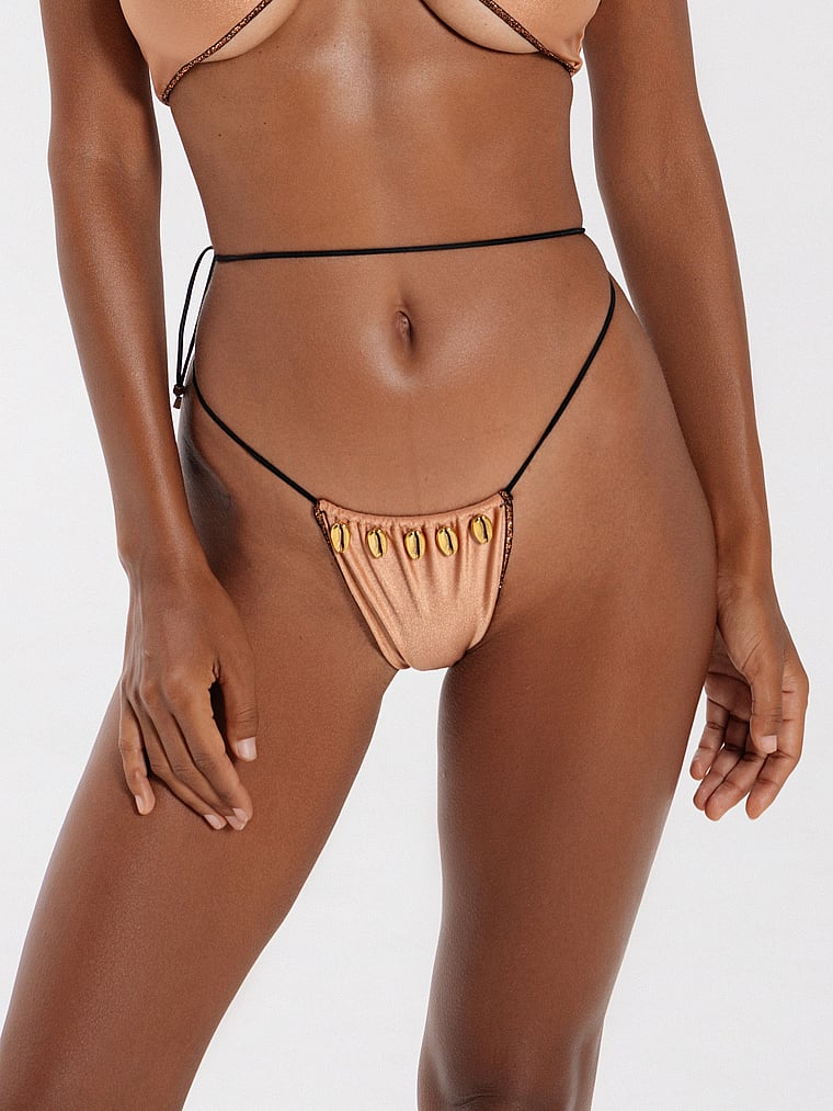 Victoria's Secret, Seashell Italia Pearl Side-Tie Bikini Bottom, Biscuit, detail, 3 of 3
