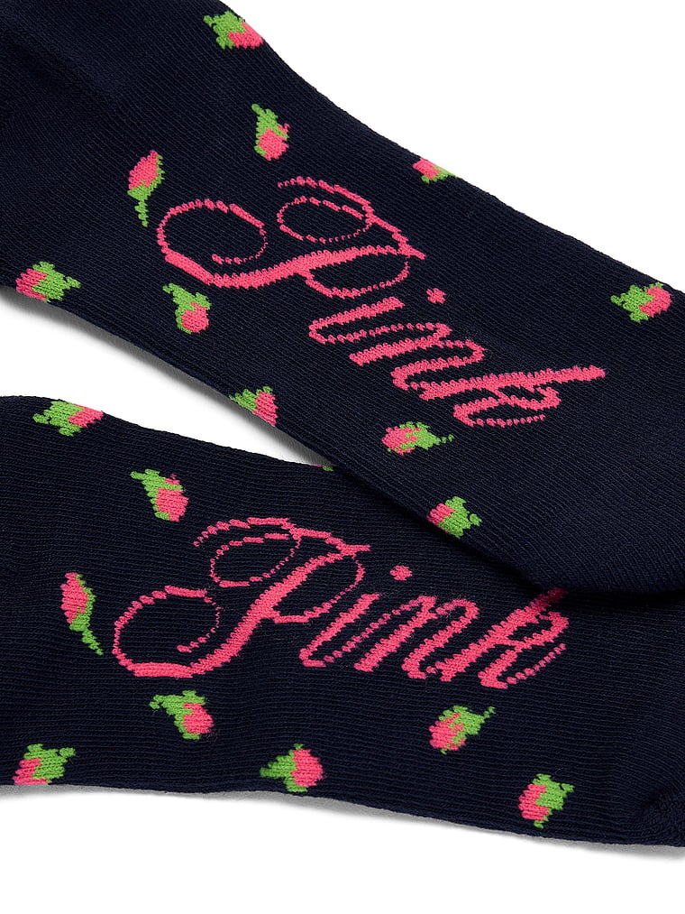PINK 1-Pack Quarter Socks, Navy Floral, offModelBack, 2 of 2