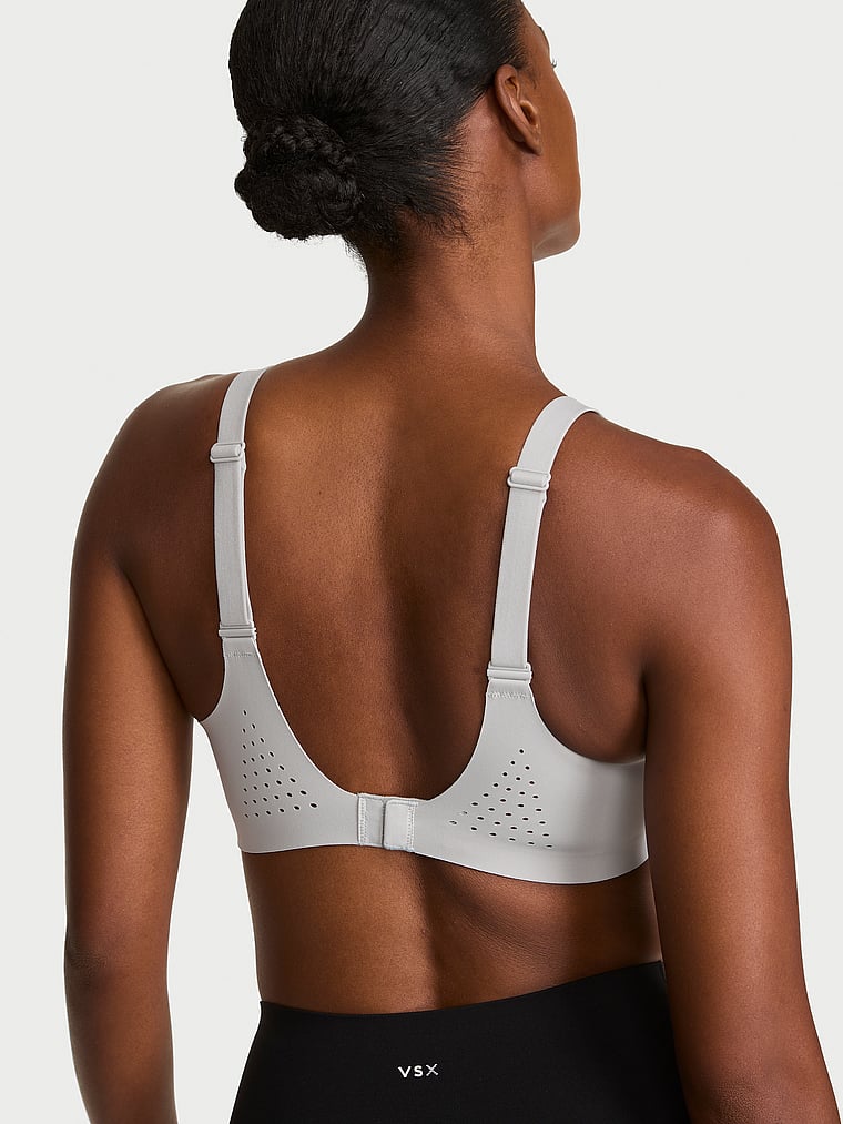 Victoria's Secret, VSX VSX Featherweight™ Medium V-Neck Sports Bra, Glacier Grey, onModelBack, 2 of 3 Tsheca  is 5'9" or 175cm and wears 34B or Small