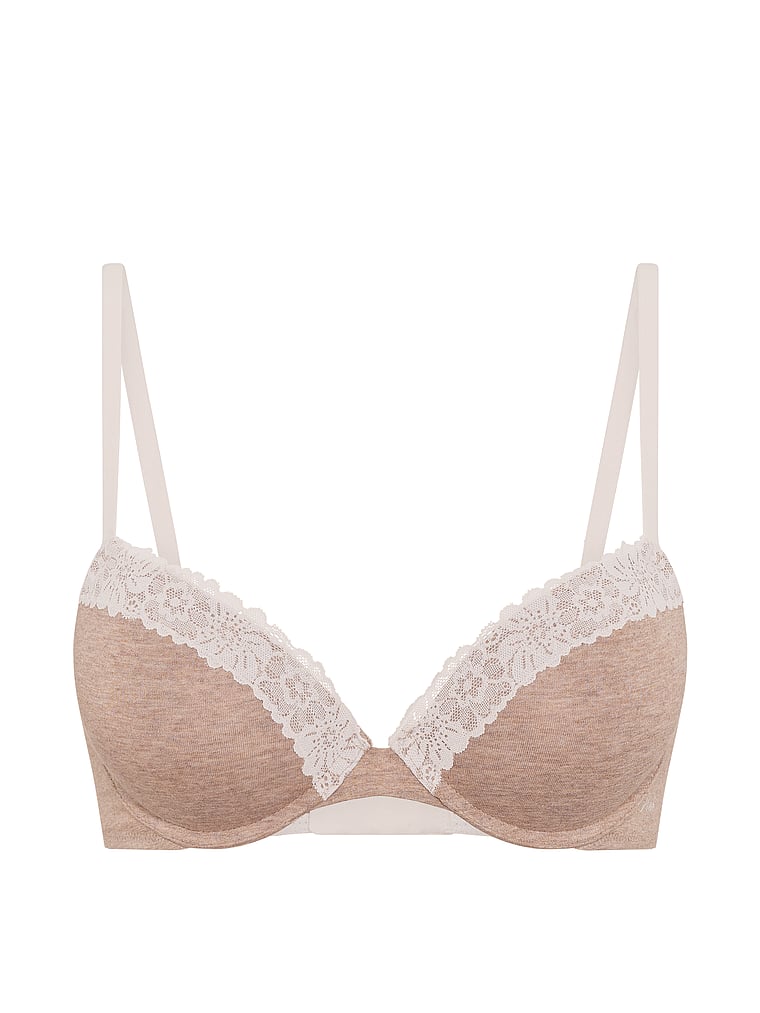 PINK Wear Everywhere™ Super Push-Up Bra, Heather Praline, offModelFront, 3 of 3