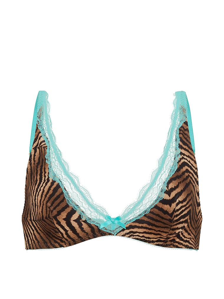 Victoria's Secret, Victoria's Secret Tease Satin Lace-Trim Wireless Plunge Bra, Tiger Stripes, offModelFront, 3 of 3