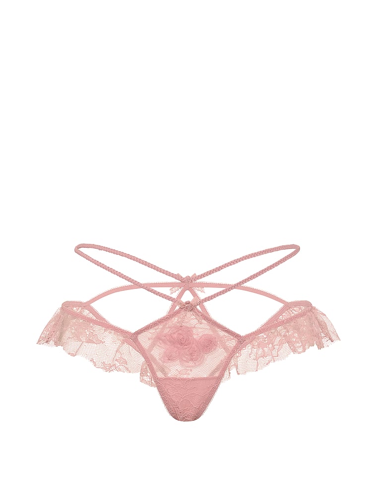 Victoria's Secret, Dream Angels Rosette Reverie Open-Back Flutter Panty, Chalk Rose, offModelFront, 4 of 5