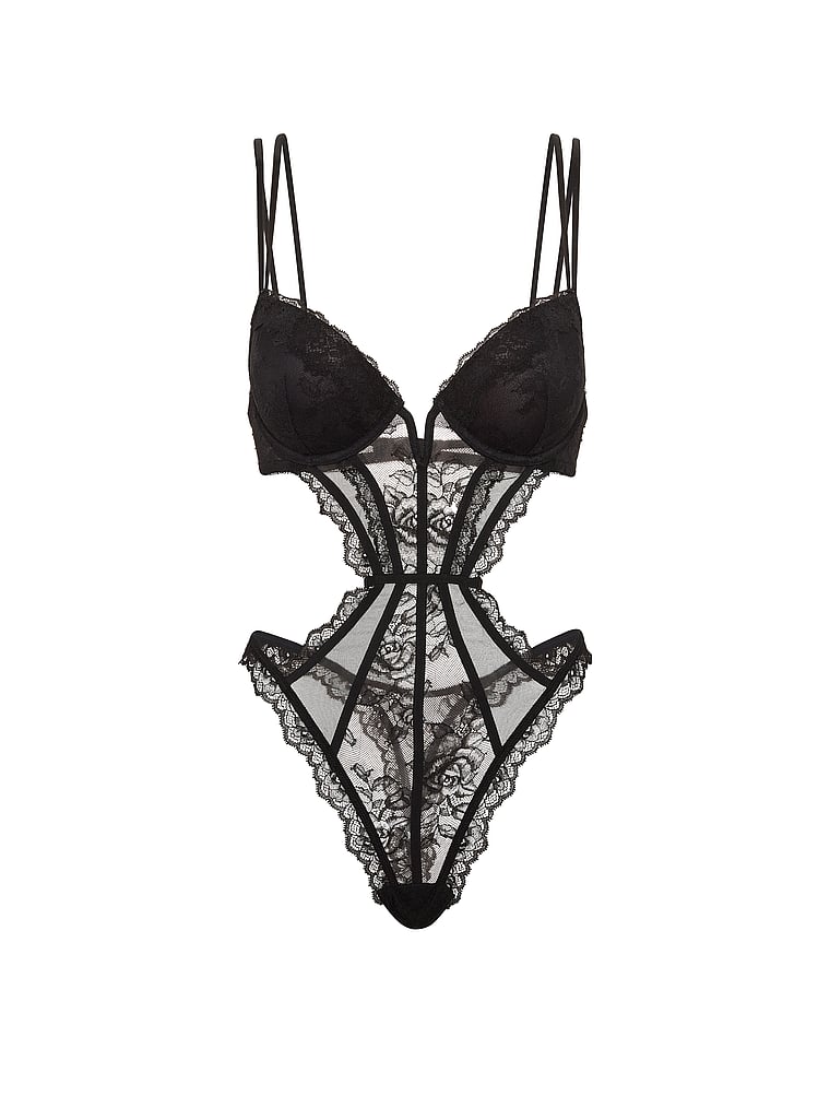 Victoria's Secret, Very Sexy Push-Up Lace Teddy, Black, offModelFront, 4 of 4
