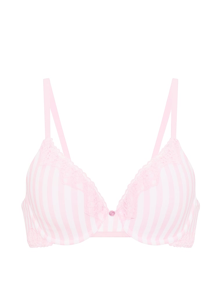 Victoria's Secret, The T-shirt Cotton Exploded Logo Lightly Lined Full-Coverage Bra, Pink Stripes, offModelFront, 4 of 4
