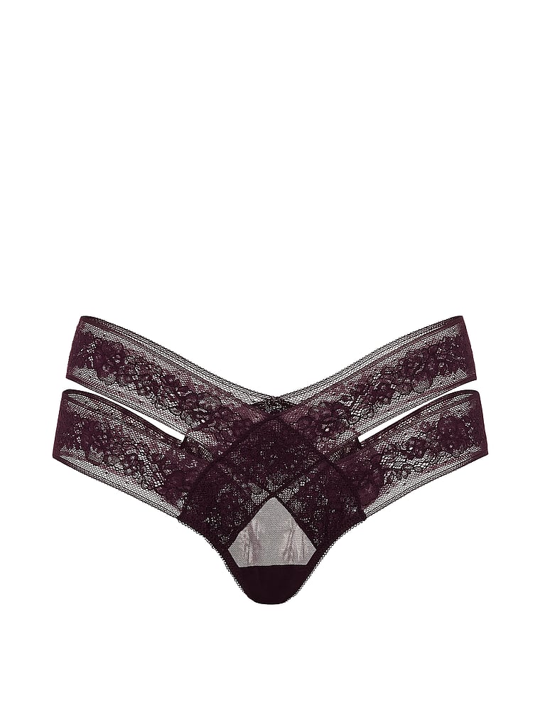 Victoria's Secret, Very Sexy Strappy-Back High-Leg Cheeky Panty, Black, offModelFront, 3 of 3