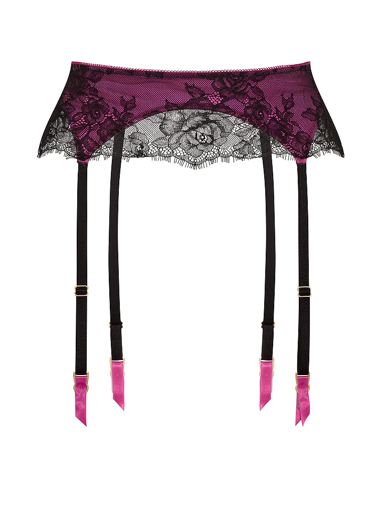 Victoria's Secret, Very Sexy Rose Lace Overlay Garter Belt, Pink Fire, offModelFront, 3 of 3