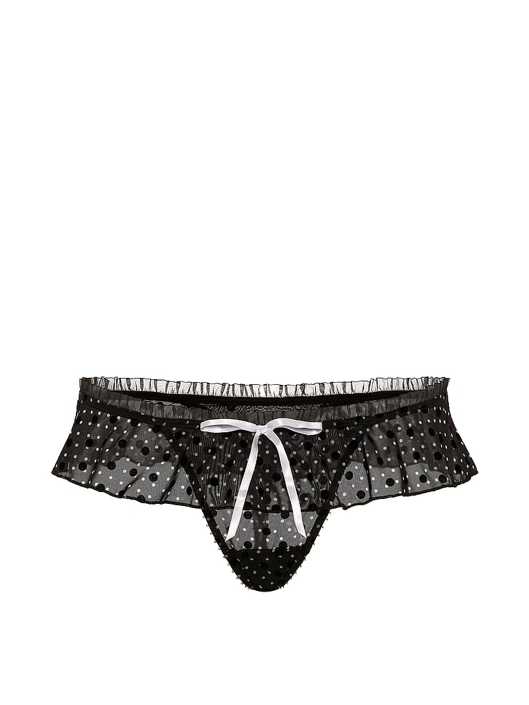Victoria's Secret, Victoria's Secret Tease High-Leg Scoop Thong Panty, Black & White Dot, offModelFront, 3 of 3