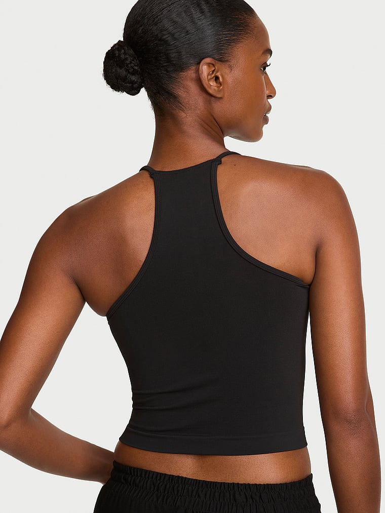 Victoria's Secret, Victoria's Secret Smooth Seamless Racerback Tank Top, Black, onModelBack, 2 of 3 Tsheca is 5'9" and wears Small
