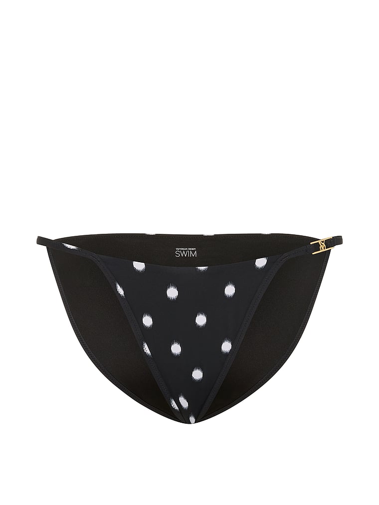 Victoria's Secret, Victoria's Secret Swim Side-Strap Bikini Bottom, Black Ikat Dots, offModelFront, 3 of 3