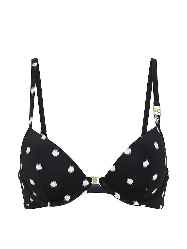 Victoria's Secret, Victoria's Secret Swim Very Sexy Push-Up Bikini Top, Black Ikat Dots, offModelFront, 4 of 4