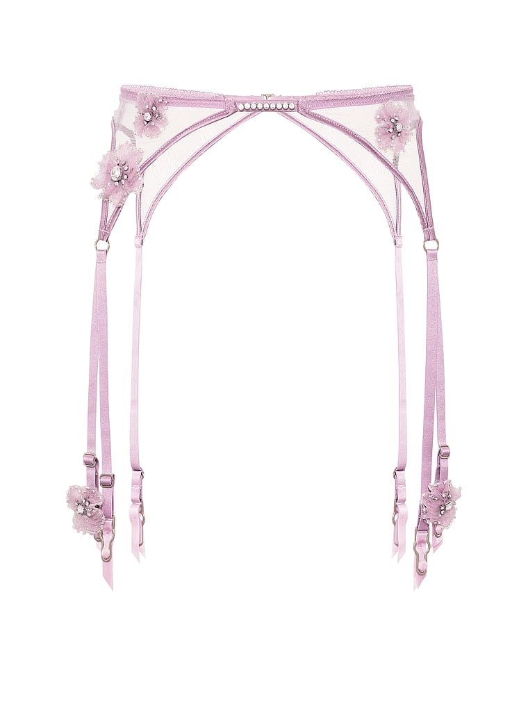 Victoria's Secret, Dream Angels Atelier x Victoria's Secret Ethereal Embellished Garter Belt, Deep Hyacinth, offModelFront, 3 of 4