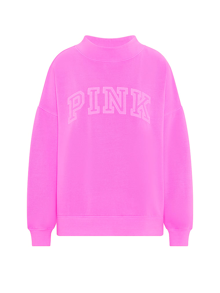 PINK Campus Fleece™ Oversized Mock-Neck Sweatshirt, Pink Berry, offModelFront, 3 of 3