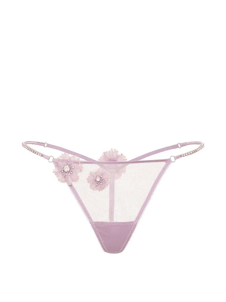 Victoria's Secret, Dream Angels Atelier x Victoria's Secret Ethereal Embellished V-String Panty, Deep Hyacinth, offModelFront, 3 of 4