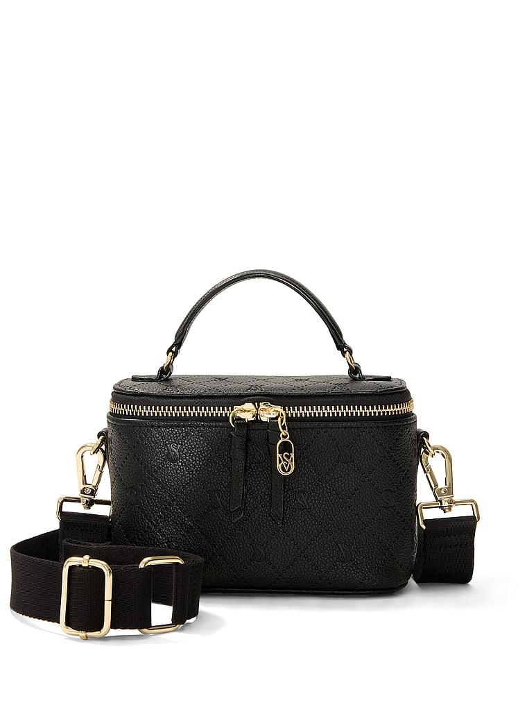 Victoria's Secret, Victoria's Secret Train Case Crossbody Bag, Black, onModelSide, 3 of 4
